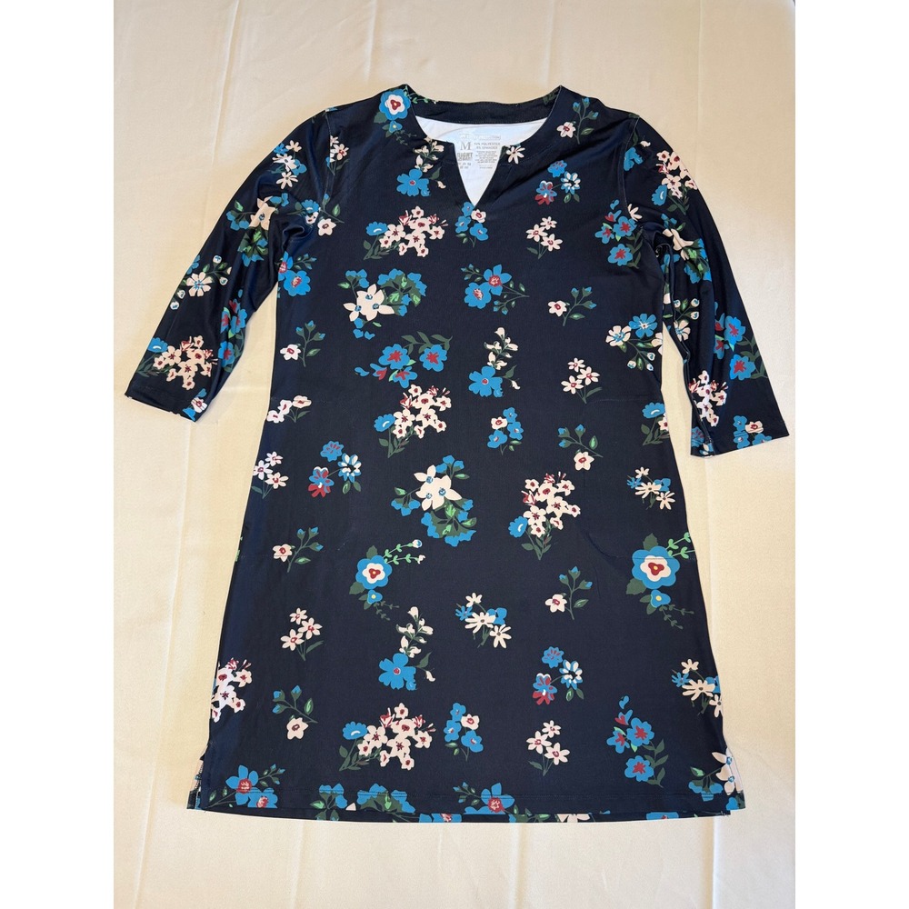 Light Bare Floral UPF 50+ Athletic MIni Dress‎ Navy Blue Medium